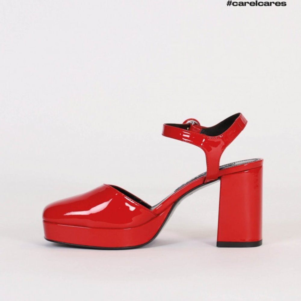 Carel Nectar Red Patent Leather Platform Sandals